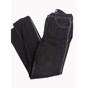 Chicos 0 Platinum Size 4 Black Rhinestone Straight Leg Jeans Womens Cotton